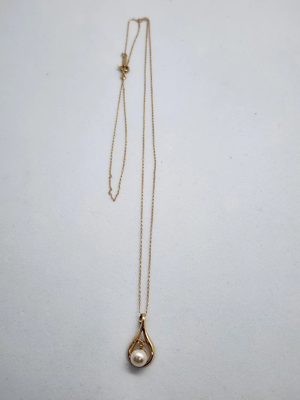 Vintage ATL 14K Yellow Gold Cultured Pearl Diamond Teardrop Pendant & Earrings